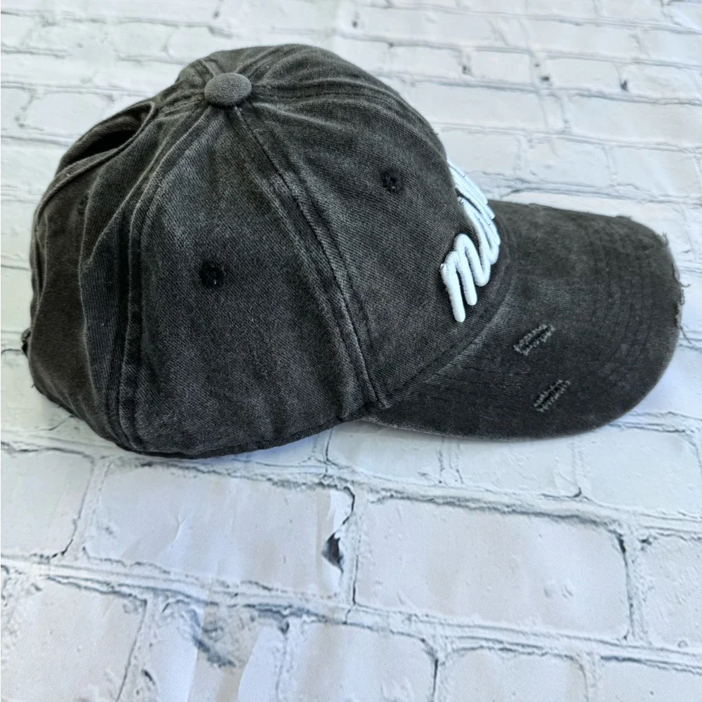 “Mama” Embroidered Distressed High Ponytail Adjustable Hat Cap 💗